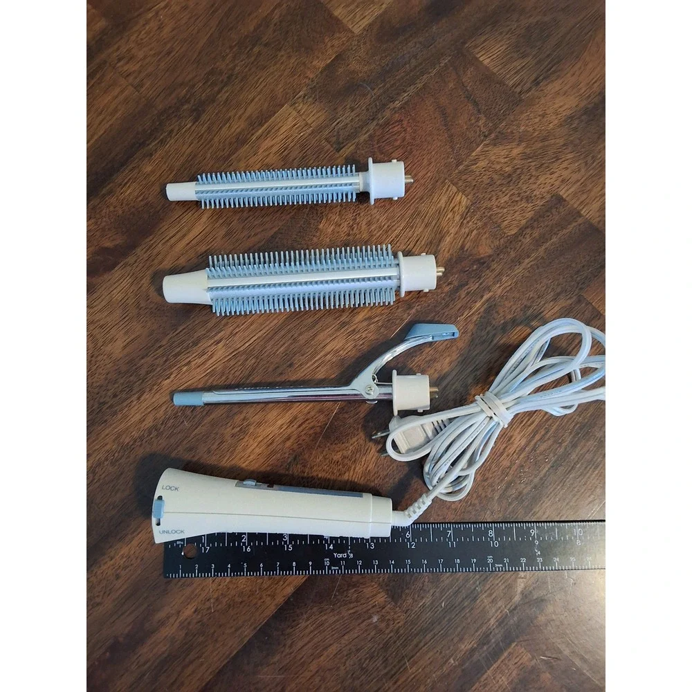 Vintage Sears 3-in-1 Hair Styling Set Curling Iron Round Brush Attachments WORKS